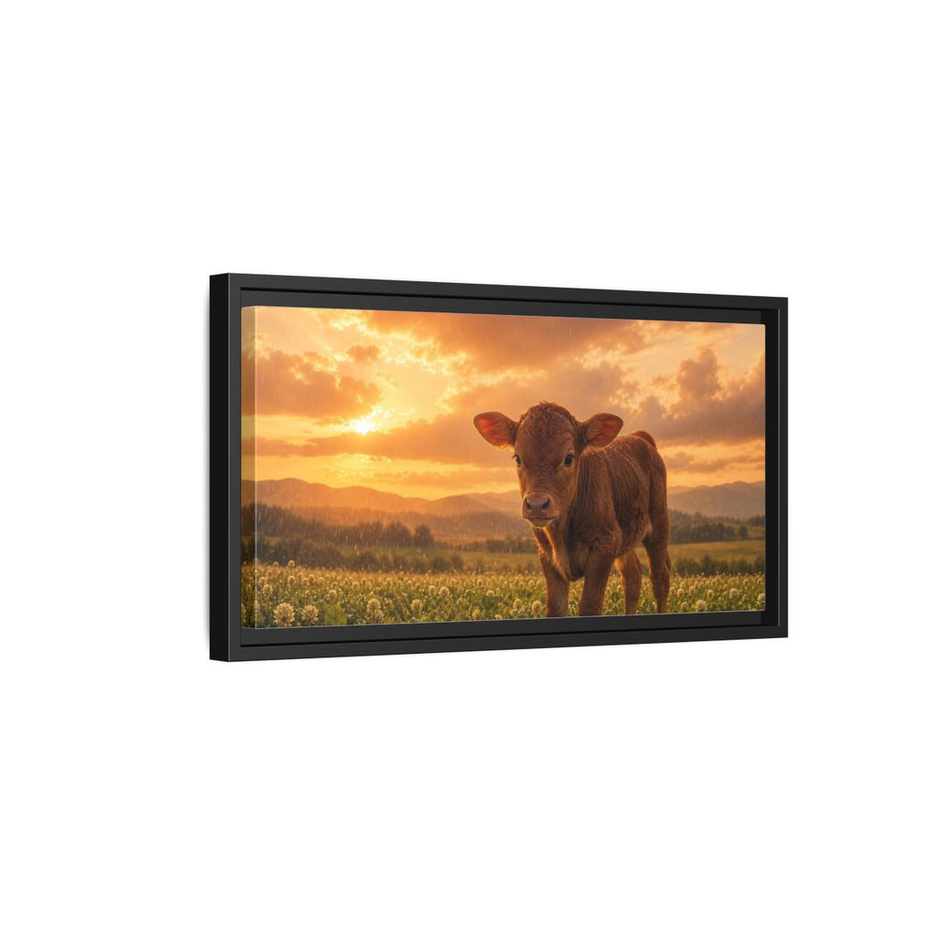 Side Mockup 8. Animals Calf Sunset Calf shown as stretched canvas wall art