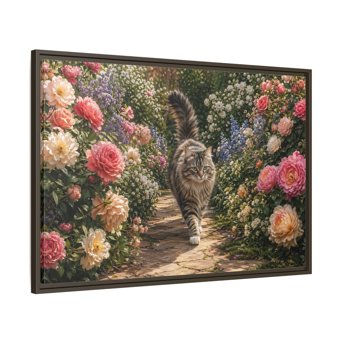 Main Mockup. Animals Cat Fluffy Cat Garden shown as stretched canvas wall art