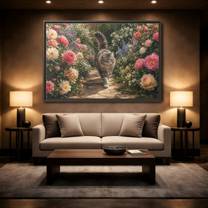 Mockup 2. Animals Cat Fluffy Cat Garden shown as stretched canvas wall art
