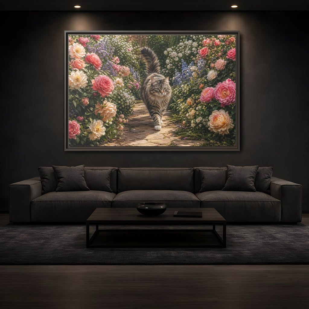 Mockup 3. Animals Cat Fluffy Cat Garden shown as stretched canvas wall art