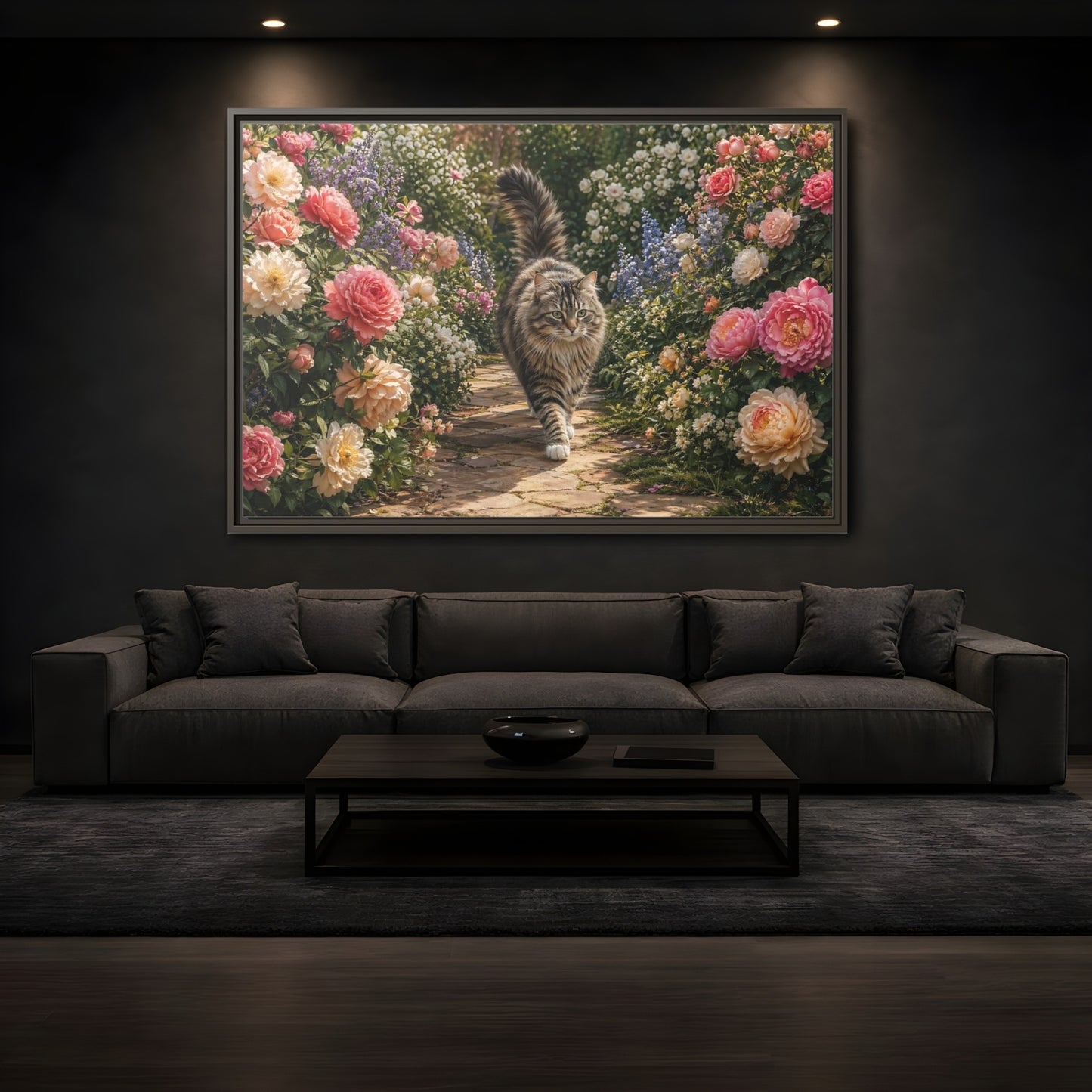 Mockup 3. Animals Cat Fluffy Cat Garden shown as stretched canvas wall art