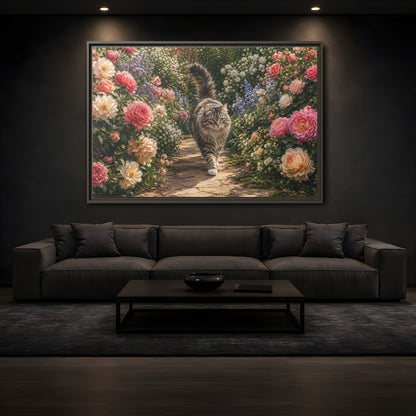 Mockup 3. Animals Cat Fluffy Cat Garden shown as stretched canvas wall art