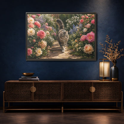 Mockup 4. Animals Cat Fluffy Cat Garden shown as stretched canvas wall art