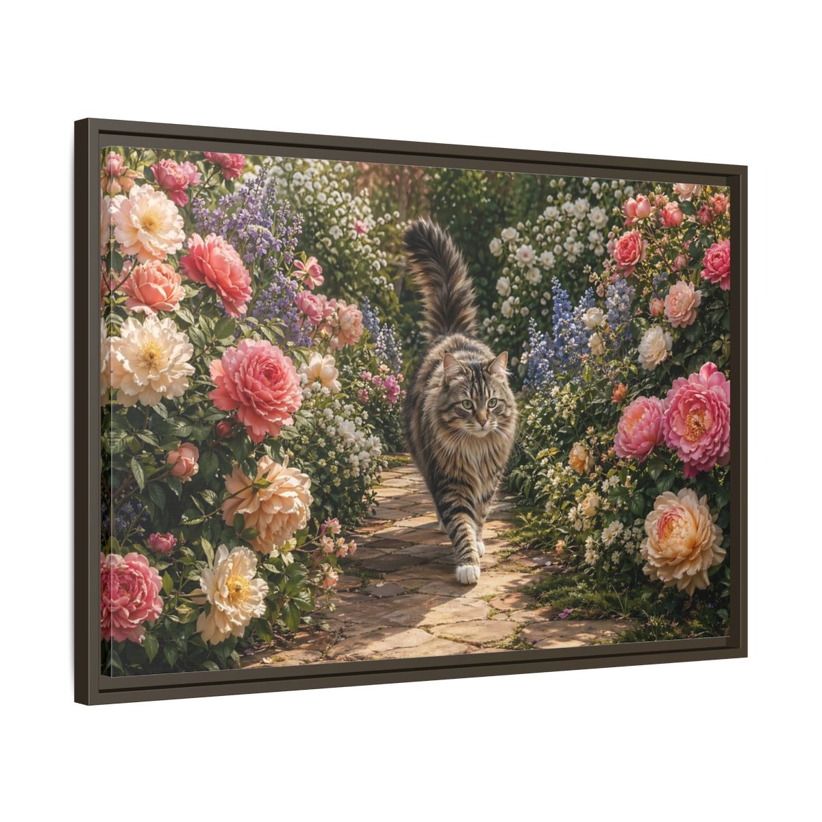 Side Mockup 11. Animals Cat Fluffy Cat Garden shown as stretched canvas wall art