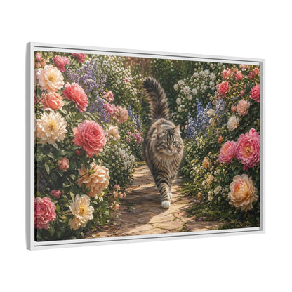 Side Mockup 9. Animals Cat Fluffy Cat Garden shown as stretched canvas wall art