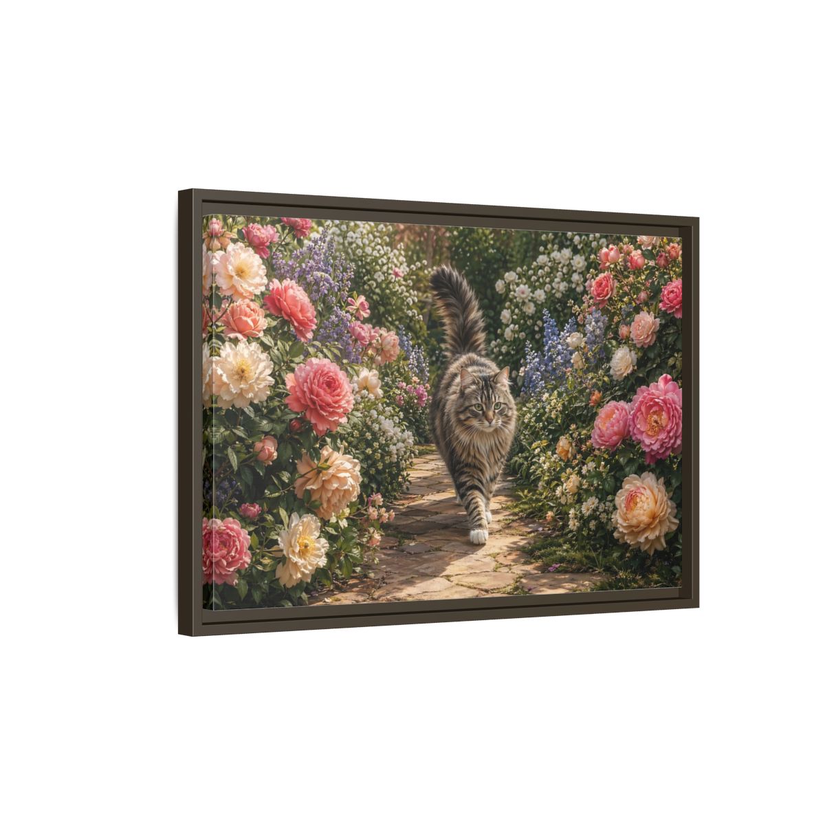 Side Mockup 2. Animals Cat Fluffy Cat Garden shown as stretched canvas wall art