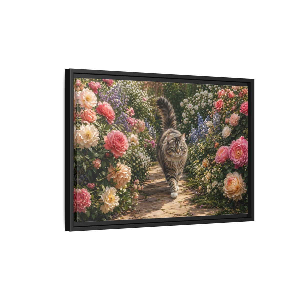 Side Mockup 3. Animals Cat Fluffy Cat Garden shown as stretched canvas wall art