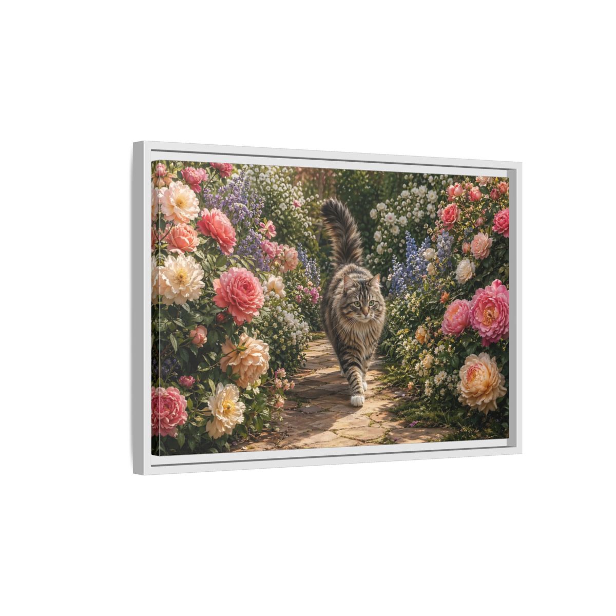 Side Mockup 1. Animals Cat Fluffy Cat Garden shown as stretched canvas wall art