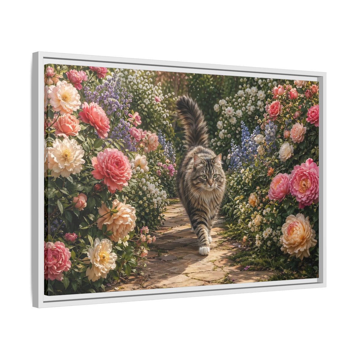 Side Mockup 10. Animals Cat Fluffy Cat Garden shown as stretched canvas wall art