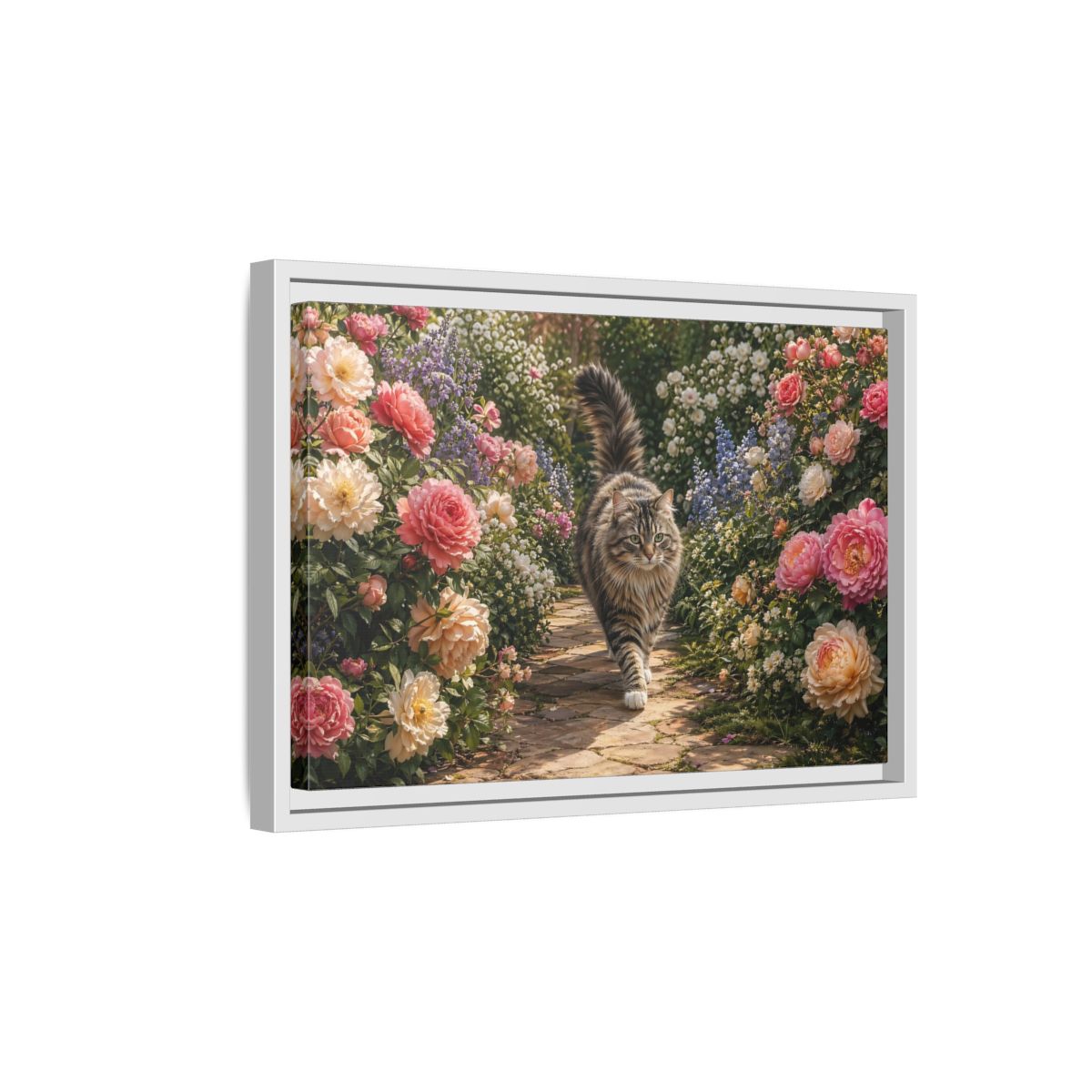 Side Mockup 4. Animals Cat Fluffy Cat Garden shown as stretched canvas wall art