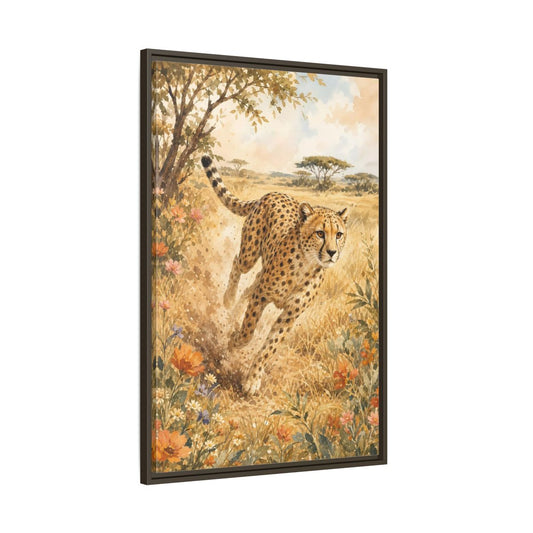 Main Mockup. Animals Cheetah Brown And Gold shown as stretched canvas wall art
