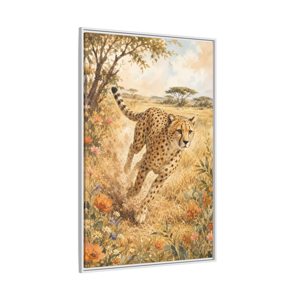 Side Mockup 7. Animals Cheetah Brown And Gold shown as stretched canvas wall art