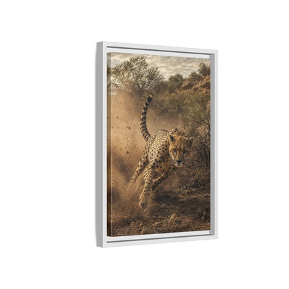 Animals Cheetah Dynamic Framed Canvas Wall Art - Photorealistic Living Room, Above Fireplace shown as canvas wall art