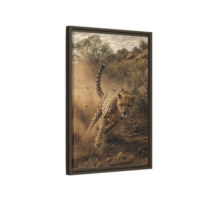 Animals Cheetah Dynamic Framed Canvas Wall Art - Photorealistic Living Room, Above Fireplace shown as canvas wall art