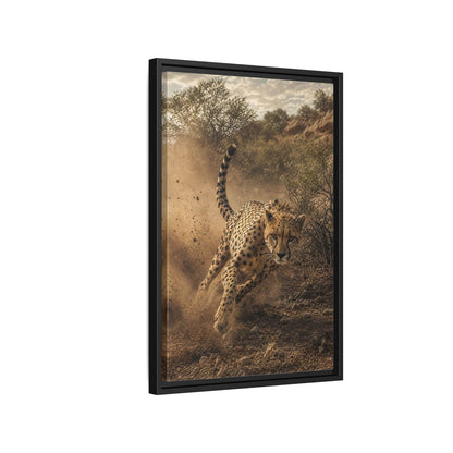 Animals Cheetah Dynamic Framed Canvas Wall Art - Photorealistic Living Room, Above Fireplace shown as canvas wall art