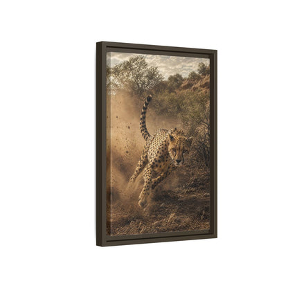 Animals Cheetah Dynamic Framed Canvas Wall Art - Photorealistic Living Room, Above Fireplace shown as canvas wall art