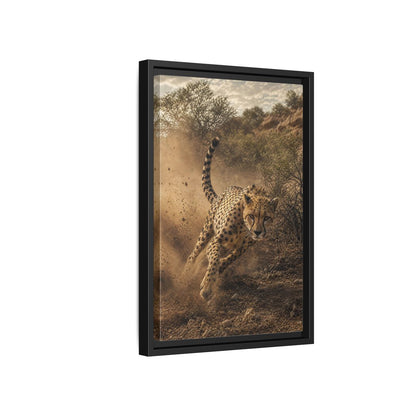 Animals Cheetah Dynamic Framed Canvas Wall Art - Photorealistic Living Room, Above Fireplace shown as canvas wall art