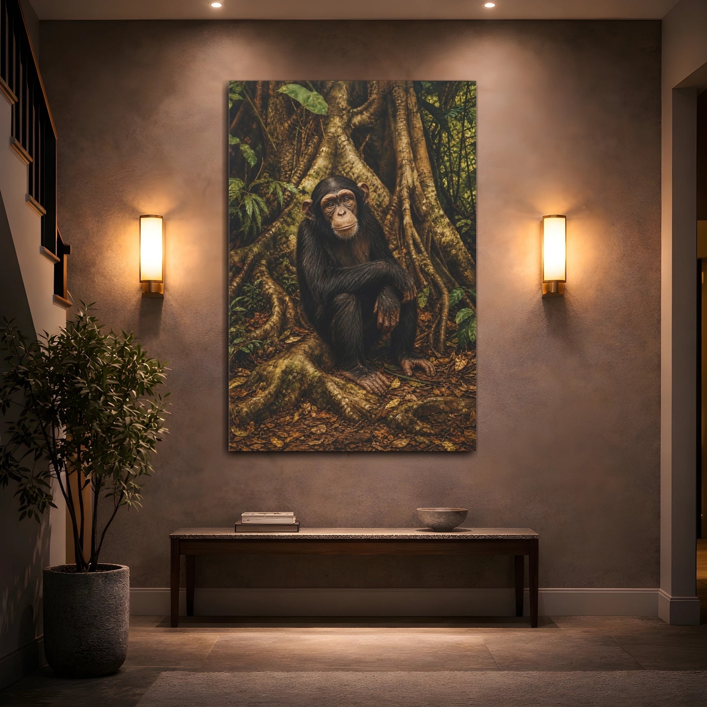 Mockup 2. Animals Chimpanzee Chimpanzee Forest shown as stretched canvas wall art
