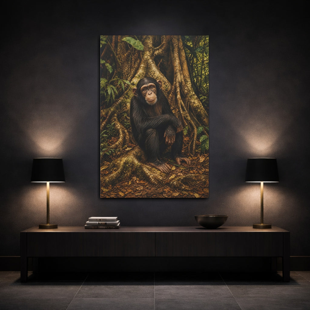 Mockup 3. Animals Chimpanzee Chimpanzee Forest shown as stretched canvas wall art
