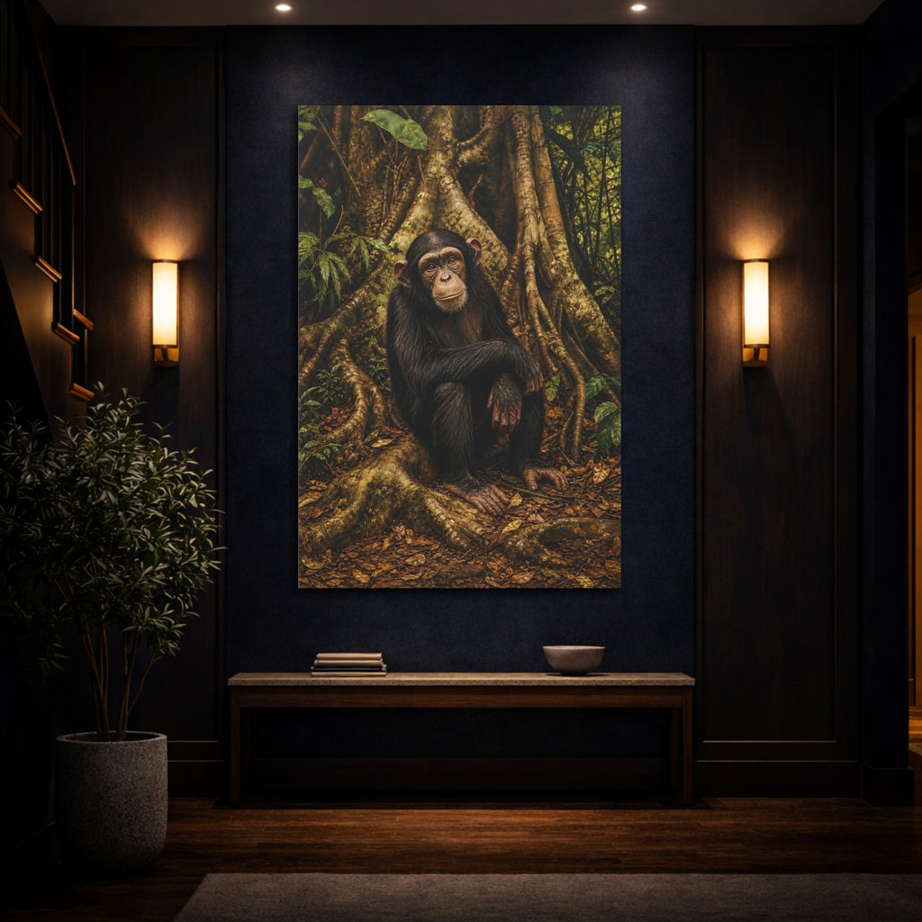 Mockup 4. Animals Chimpanzee Chimpanzee Forest shown as stretched canvas wall art