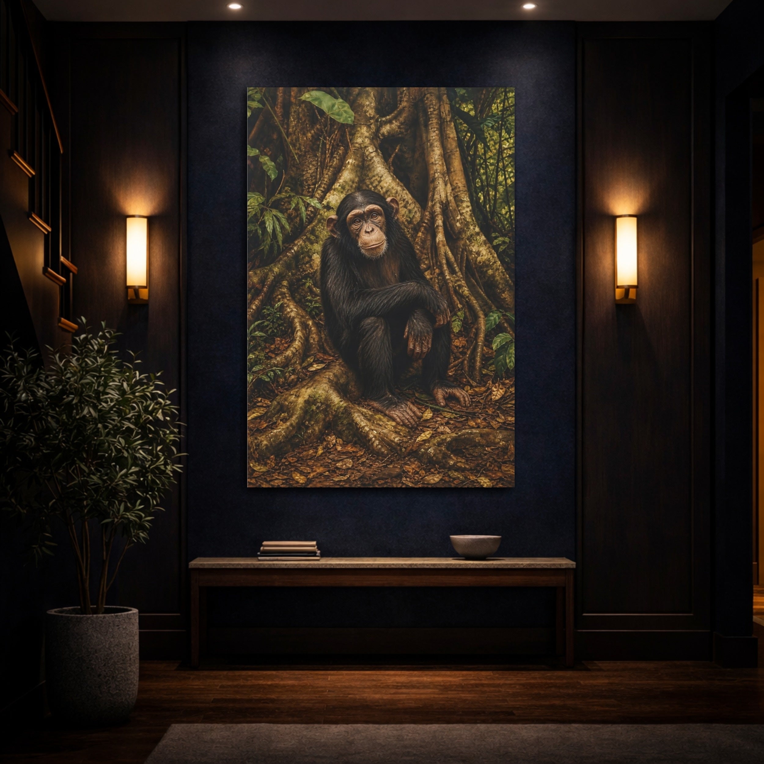 Mockup 4. Animals Chimpanzee Chimpanzee Forest shown as stretched canvas wall art