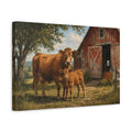 Side Mockup 4. Animals Cow And Calf Brown And Red Farm shown as stretched canvas wall art