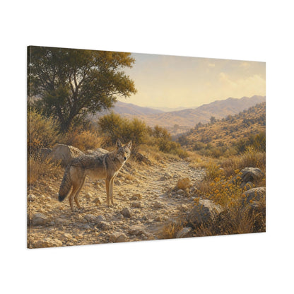 Side Mockup 1. Animals Coyote Desert Gold shown as stretched canvas wall art