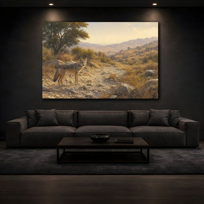 Mockup 3. Animals Coyote Desert Gold shown as stretched canvas wall art