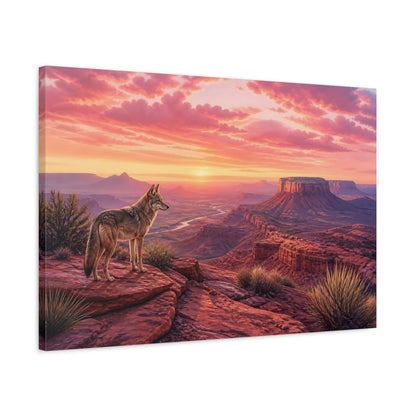 Side Mockup 2. Animals Coyote Red Desert Sunset shown as stretched canvas wall art