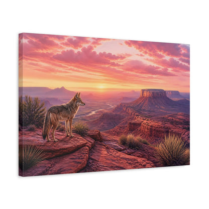 Side Mockup 3. Animals Coyote Red Desert Sunset shown as stretched canvas wall art