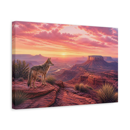 Side Mockup 4. Animals Coyote Red Desert Sunset shown as stretched canvas wall art