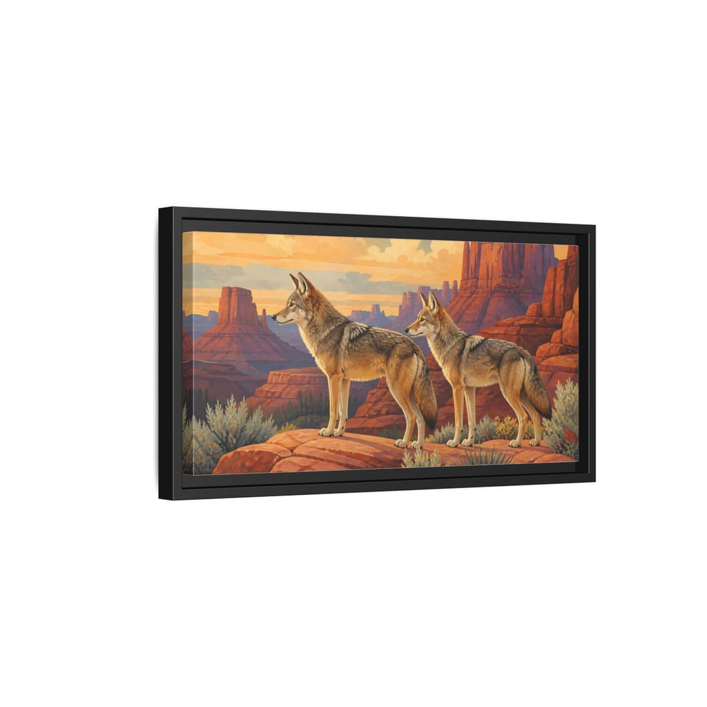 Side Mockup 8. Animals Coyotes Coyotes Red Rocks shown as stretched canvas wall art