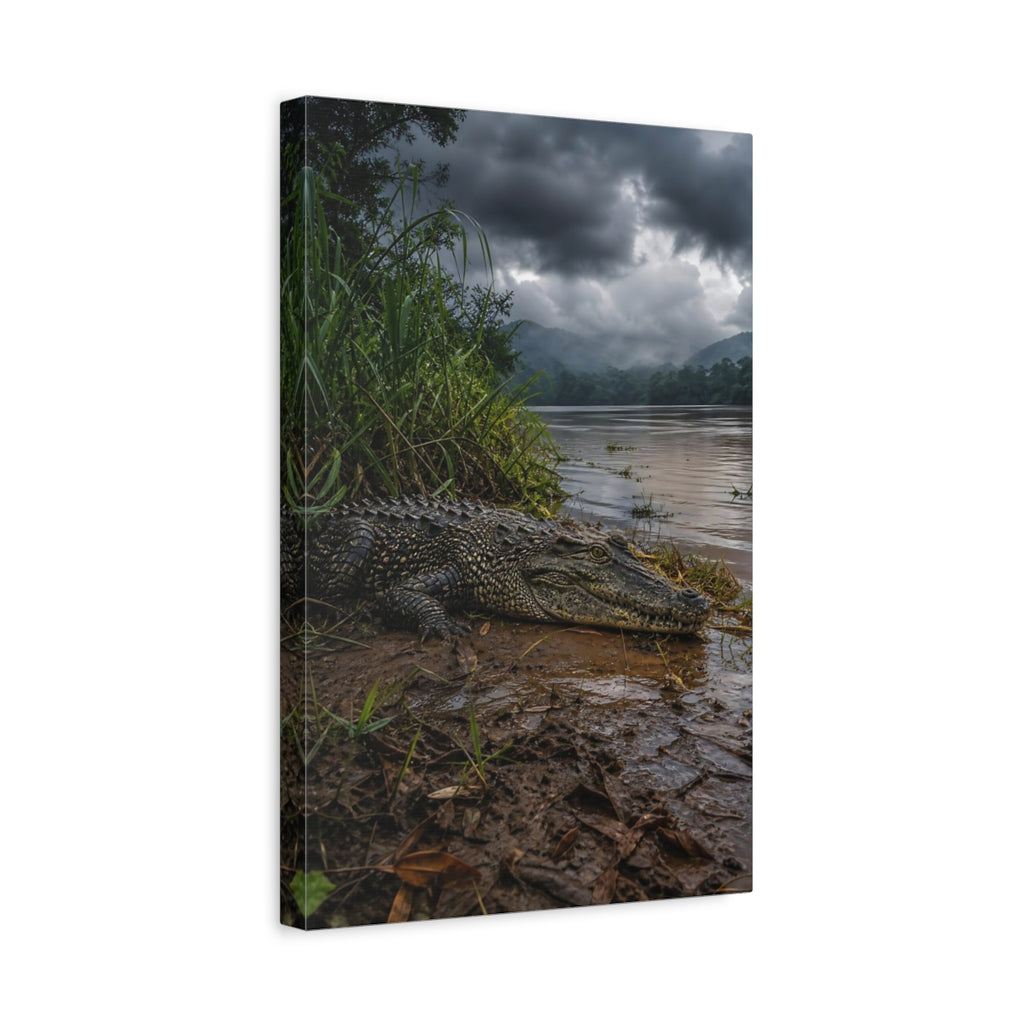 Side Mockup 4. Animals Crocodile Wild Crocodile shown as stretched canvas wall art