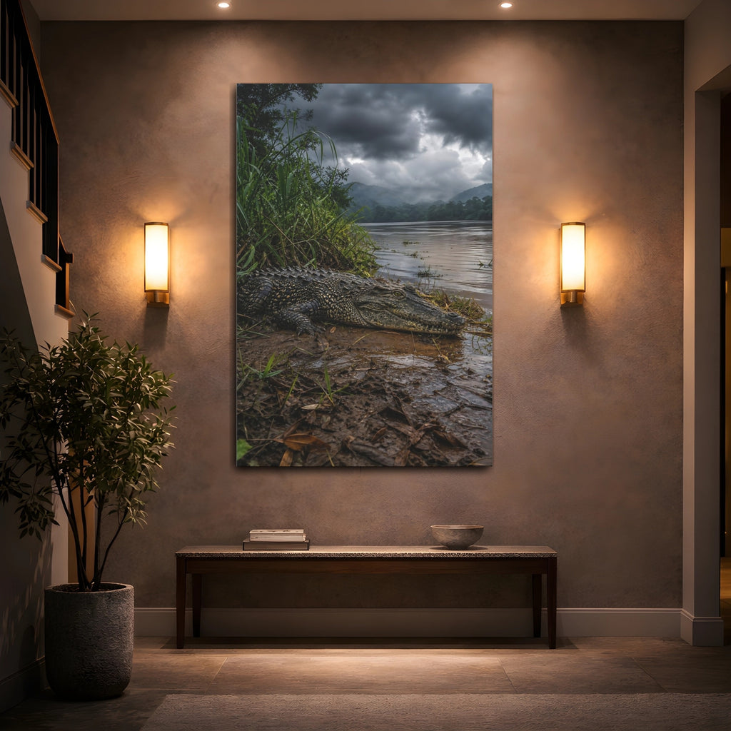 Mockup 2. Animals Crocodile Wild Crocodile shown as stretched canvas wall art