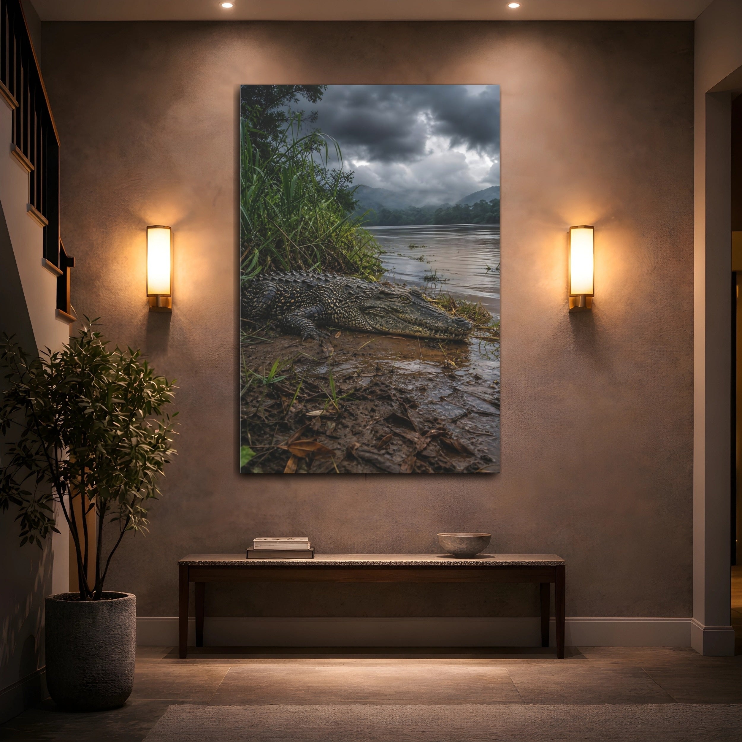 Mockup 2. Animals Crocodile Wild Crocodile shown as stretched canvas wall art