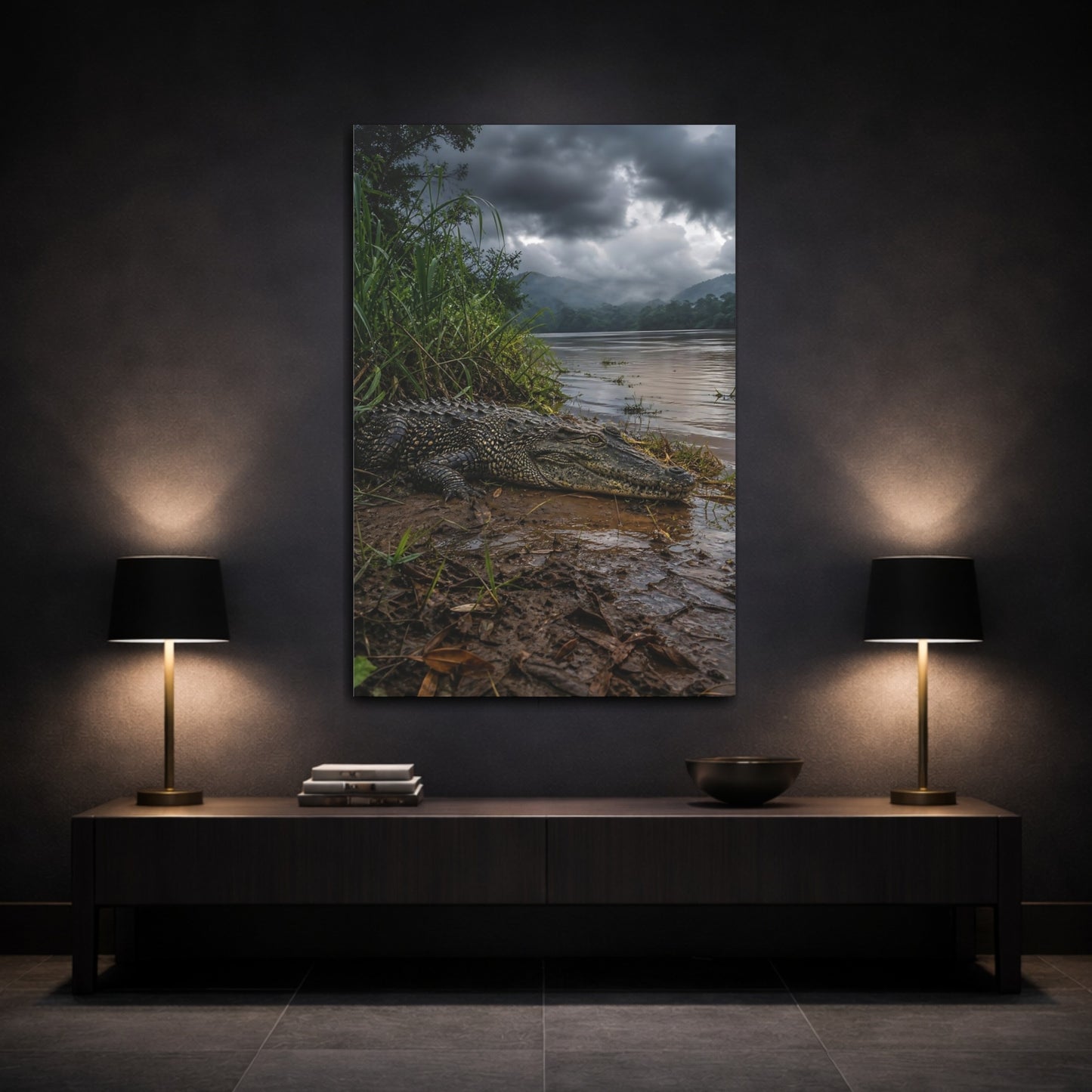 Mockup 3. Animals Crocodile Wild Crocodile shown as stretched canvas wall art