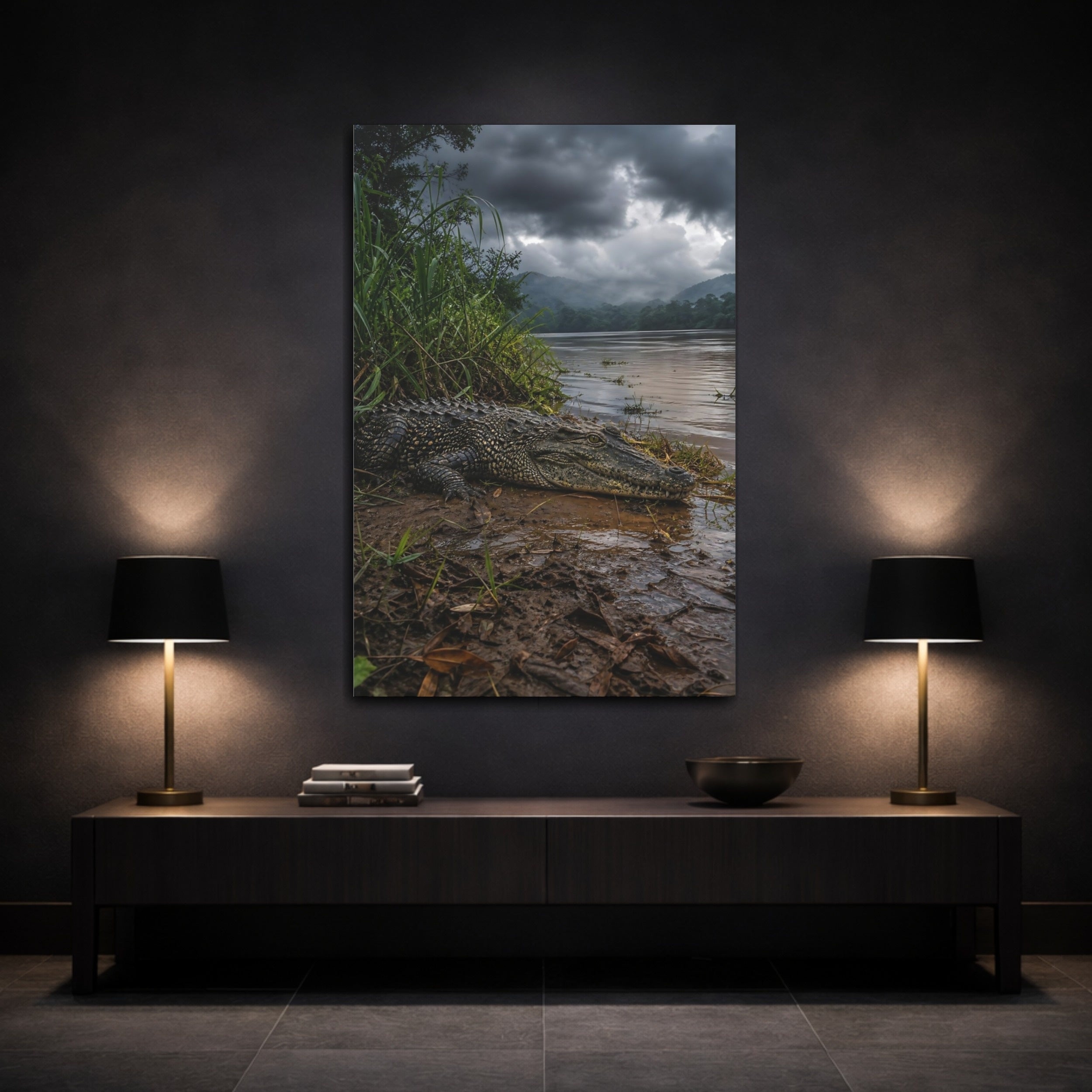 Mockup 3. Animals Crocodile Wild Crocodile shown as stretched canvas wall art