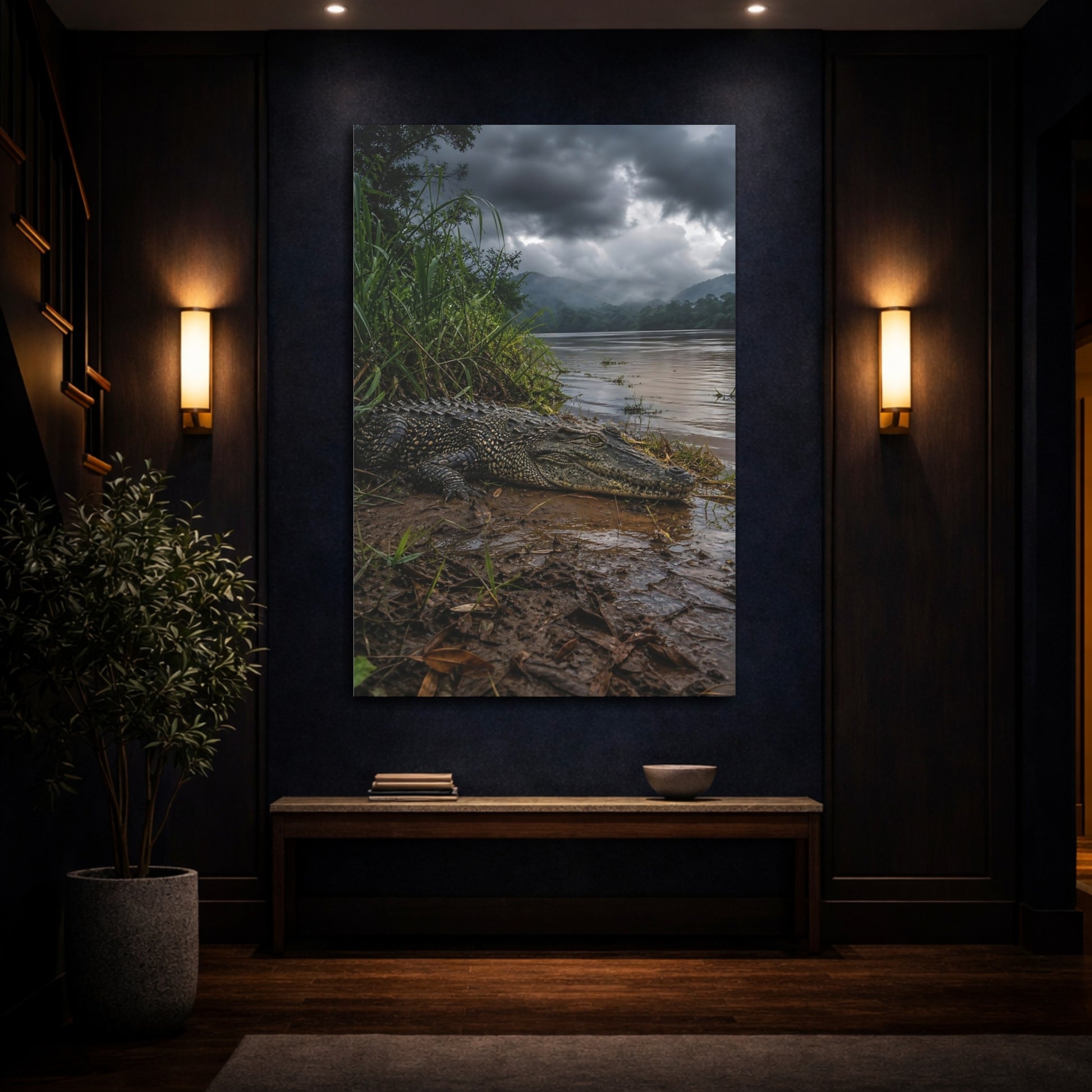 Mockup 4. Animals Crocodile Wild Crocodile shown as stretched canvas wall art
