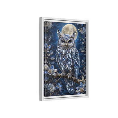 Animals Crystal Owl Blue and Silver Framed Canvas Wall Art - Luxury Living Room shown as canvas wall art