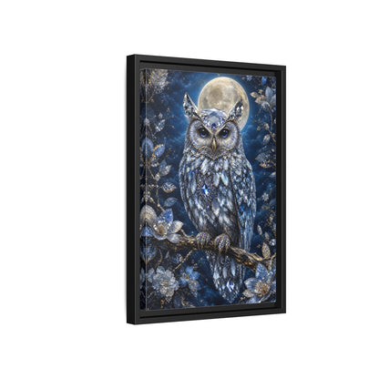 Animals Crystal Owl Blue and Silver Framed Canvas Wall Art - Luxury Living Room shown as canvas wall art
