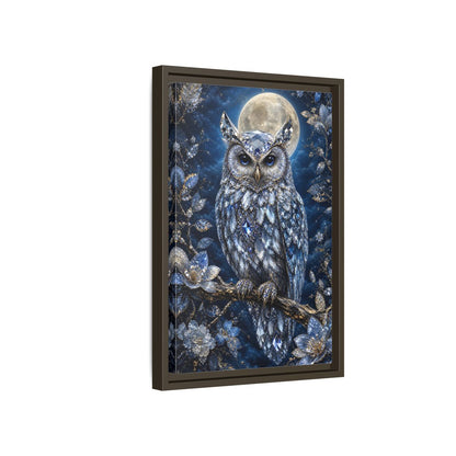 Animals Crystal Owl Blue and Silver Framed Canvas Wall Art - Luxury Living Room shown as canvas wall art