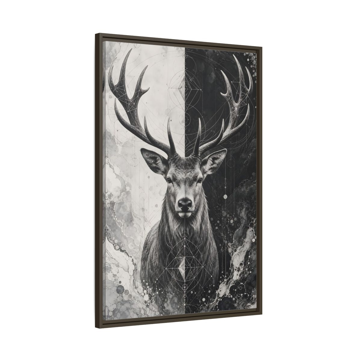 Main Mockup. Animals Deer Black And White Deer shown as stretched canvas wall art