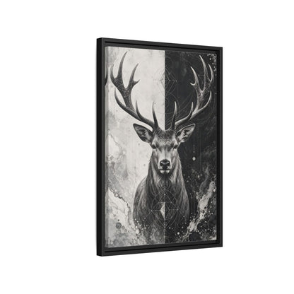 Side Mockup 3. Animals Deer Black And White Deer shown as stretched canvas wall art