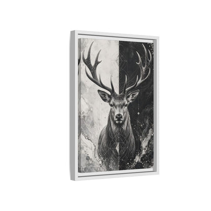 Side Mockup 4. Animals Deer Black And White Deer shown as stretched canvas wall art