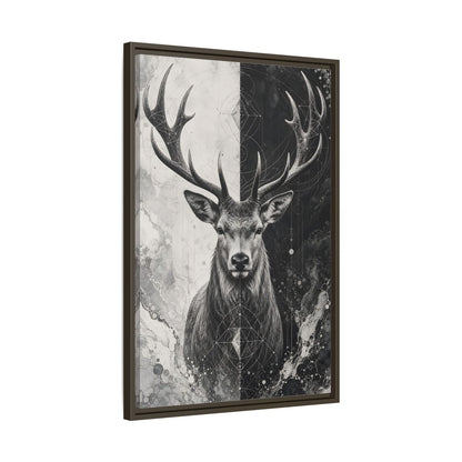 Side Mockup 11. Animals Deer Black And White Deer shown as stretched canvas wall art