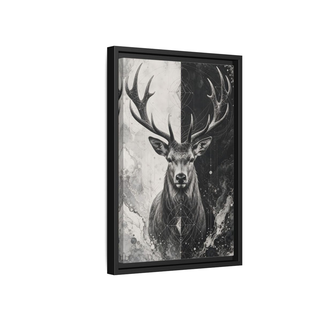 Side Mockup 6. Animals Deer Black And White Deer shown as stretched canvas wall art