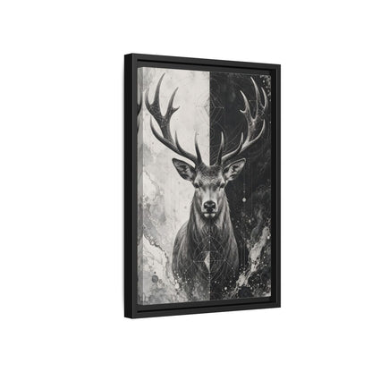 Side Mockup 6. Animals Deer Black And White Deer shown as stretched canvas wall art