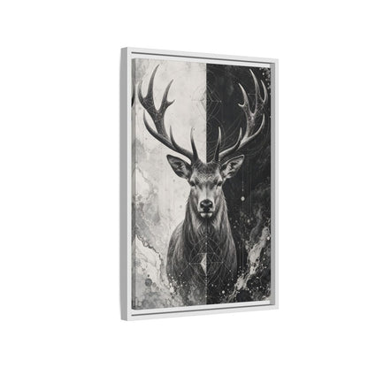 Side Mockup 1. Animals Deer Black And White Deer shown as stretched canvas wall art