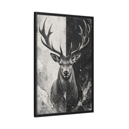 Side Mockup 13. Animals Deer Black And White Deer shown as stretched canvas wall art
