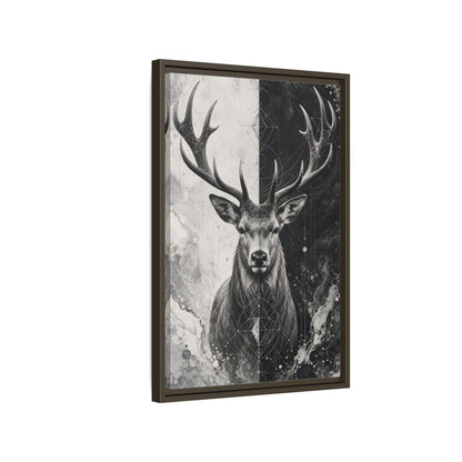 Side Mockup 2. Animals Deer Black And White Deer shown as stretched canvas wall art